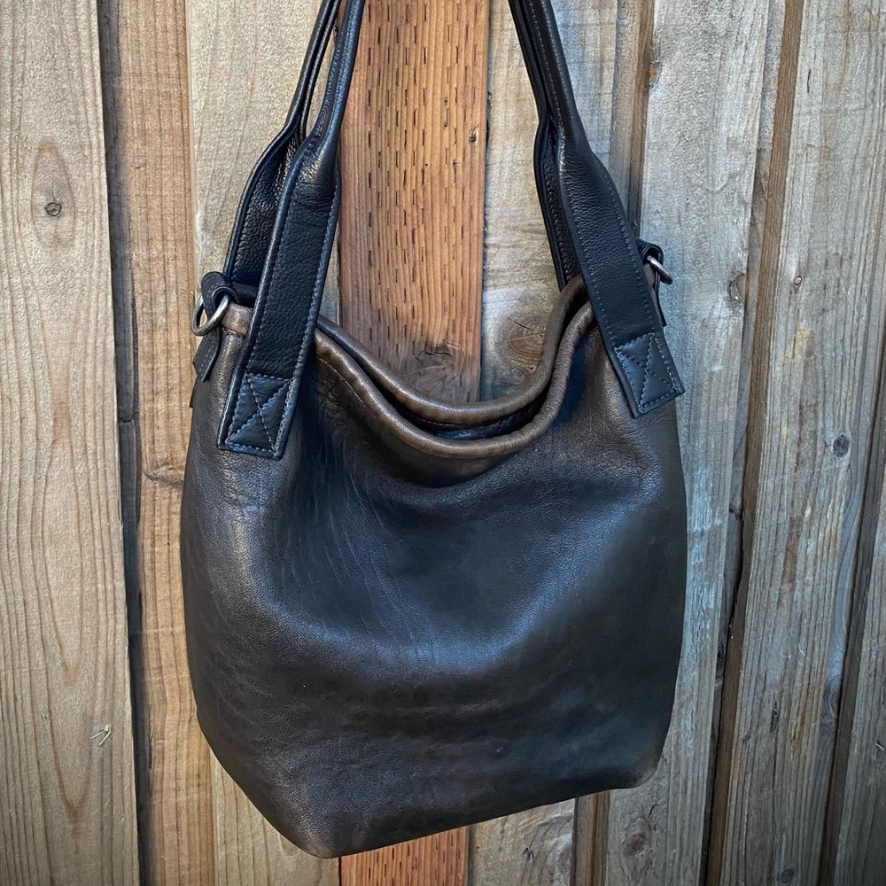 Rough & Tumble brown lamb boho modified with shoulder straps/ handles added